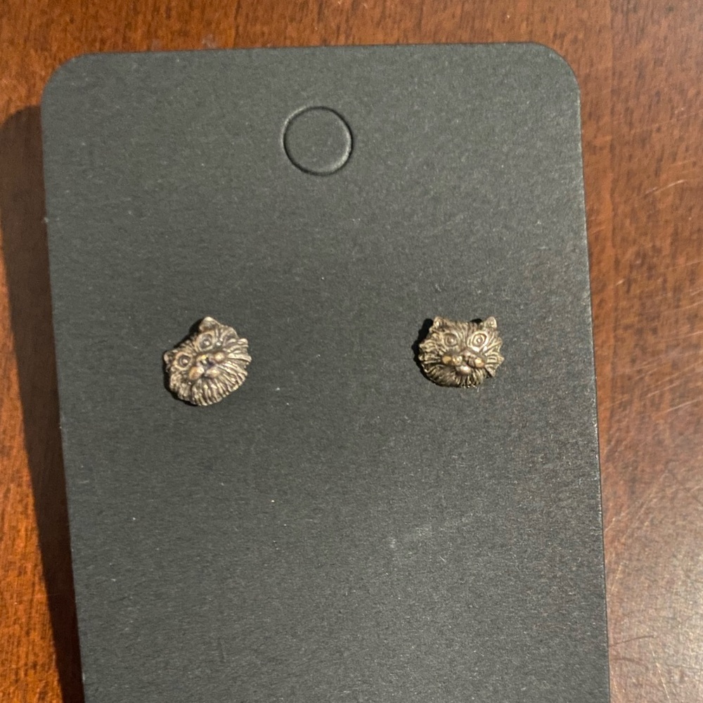 Silver Cat Stud Earrings - Picture 3 of 3